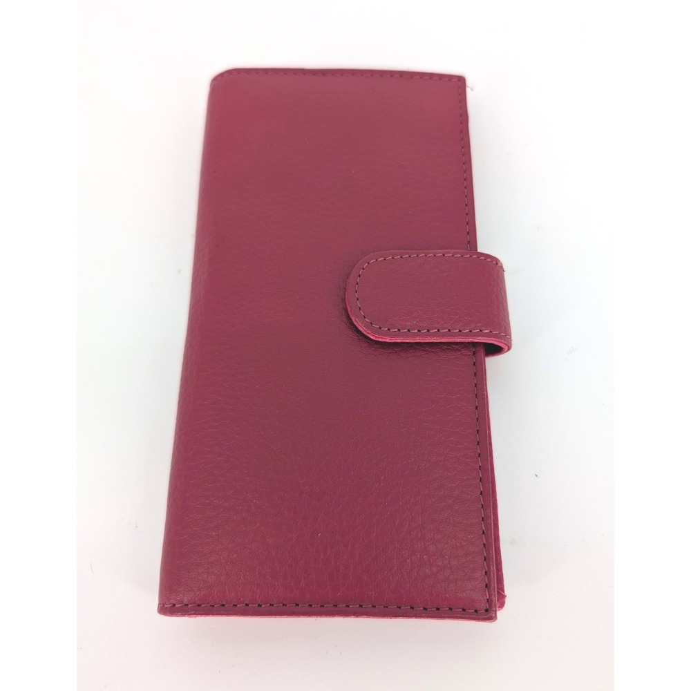 Genuine Leather Slim Bifold‎ Wallet Womens OS Magenta Pink Snap Closure Classic